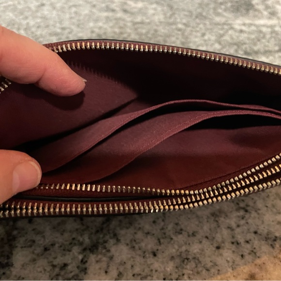 Coach Double Zippered Wallet Wristlet. Burgundy pebbled leather. - Picture 6 of 9